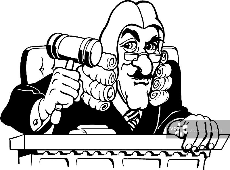 戴假发的法官敲击法槌图片素材