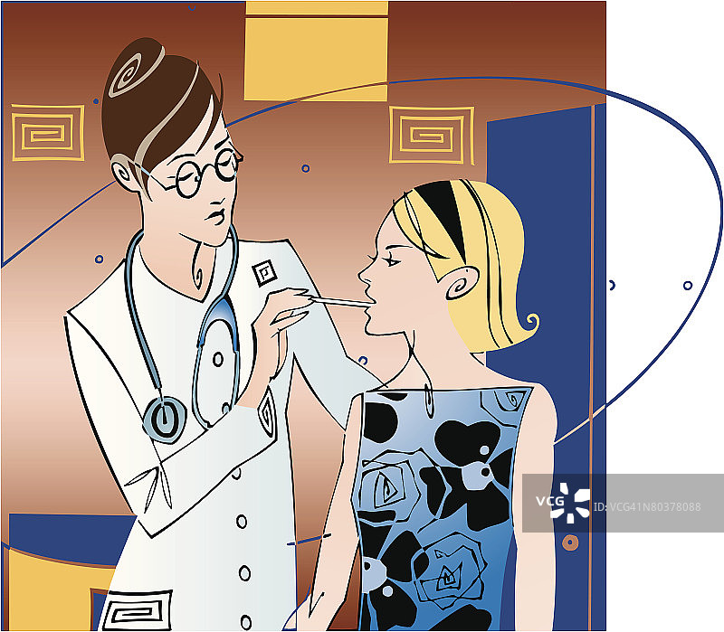 少女进行返校体检，彩色照片图片素材