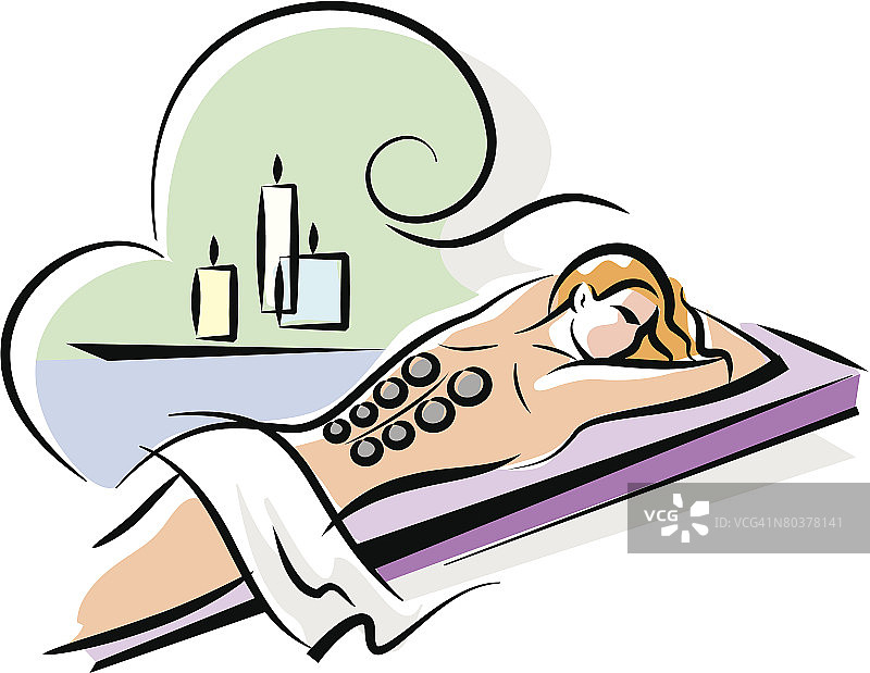 女人接受热石疗法图片素材