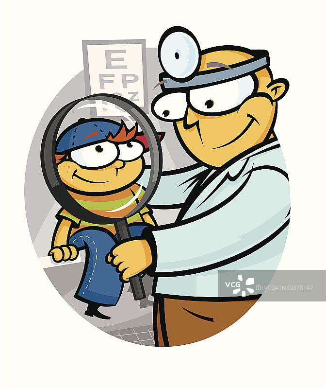 医生用放大镜检查小男孩图片素材