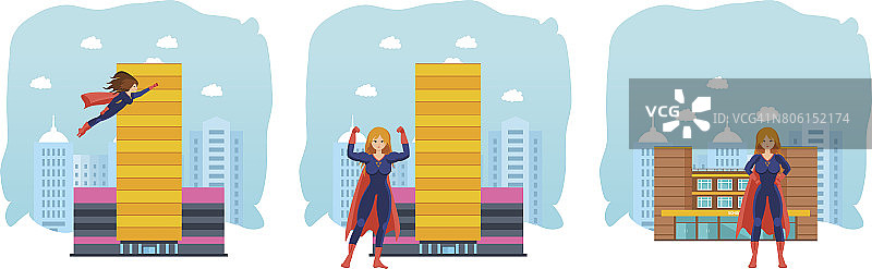 不同情境和姿势下的一组女性超级英雄图片素材