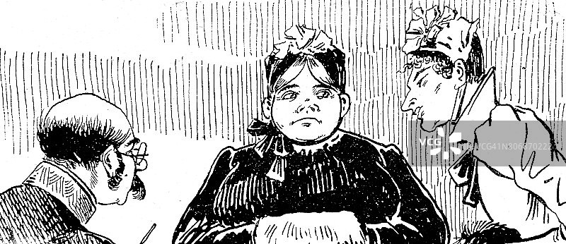 两个女人与法官交谈，半身横向拍摄图片素材