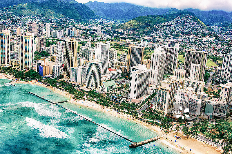 瓦胡岛威基基的航拍图片素材