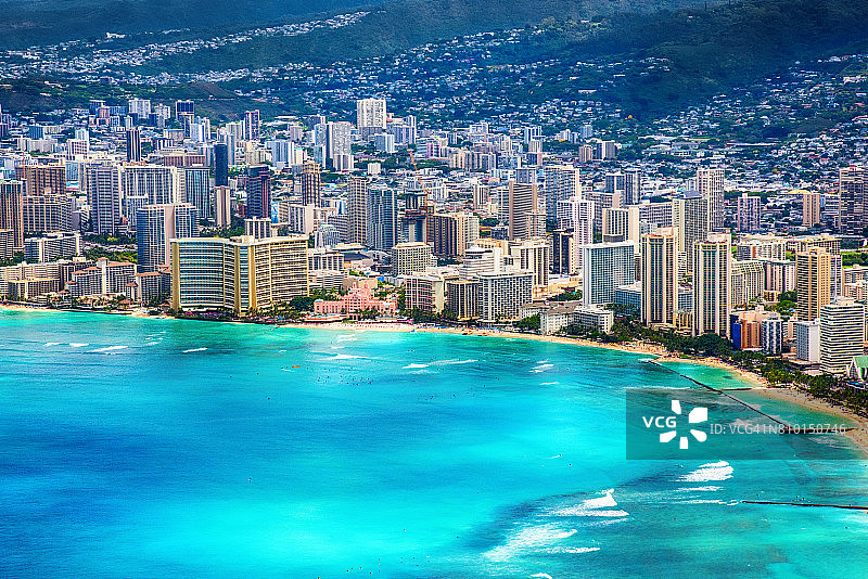 夏威夷火奴鲁鲁海滩航拍图片素材