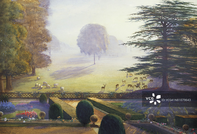 约克郡埃斯克里克大厅的花园，1921年图片素材