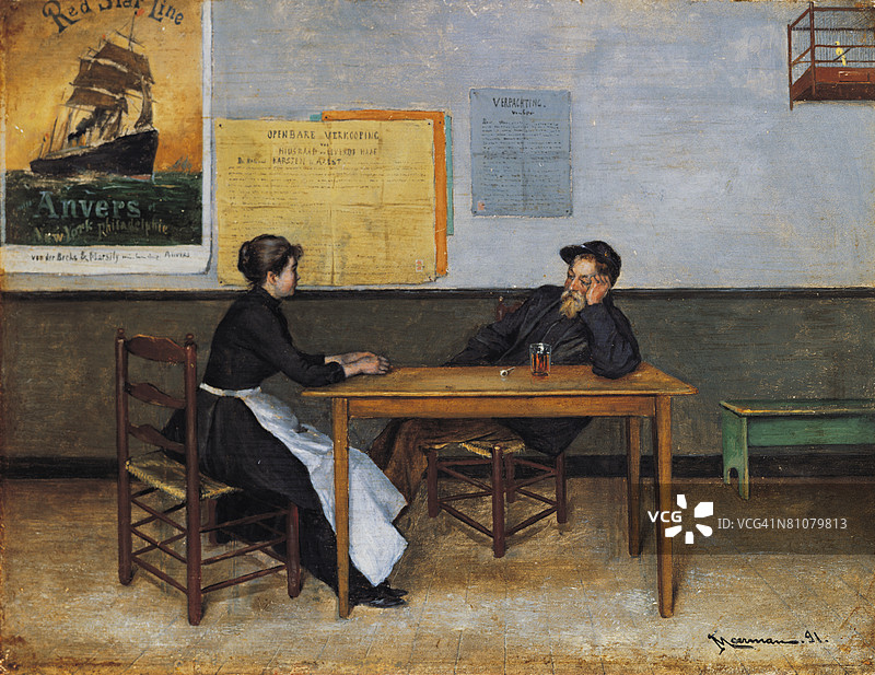 咖啡馆中的19世纪荷兰画作图片素材