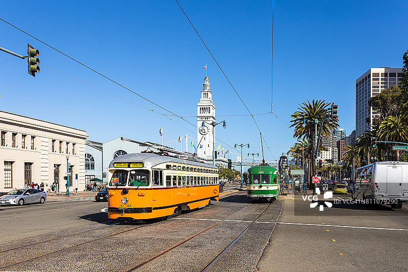 加利福尼亚州旧金山海滨Embarcadero历史有轨电车图片素材