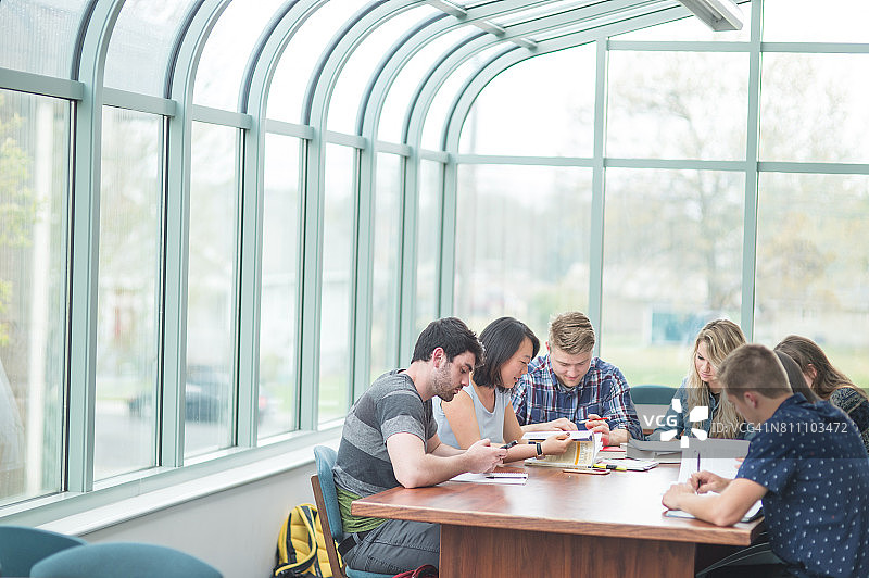 不同种族的大学生在会议室学习图片素材