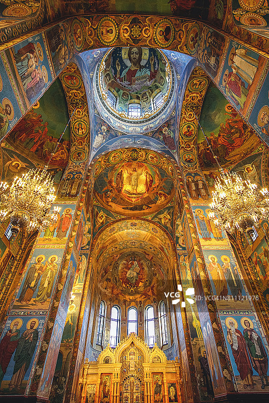 圣彼得堡滴血救世主教堂内部景象图片素材