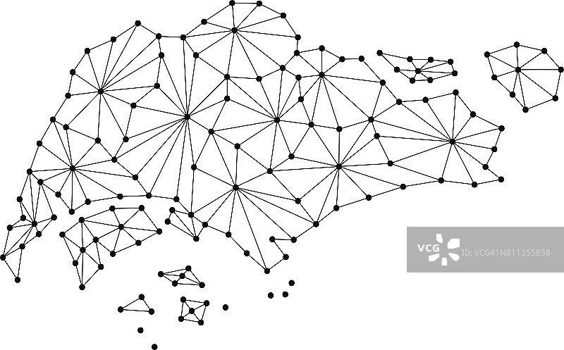 新加坡地图多边形线条网络矢量插画图片素材