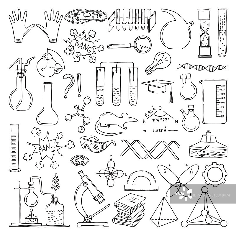 科学符号黑色剪影：化学和生物元素图片素材