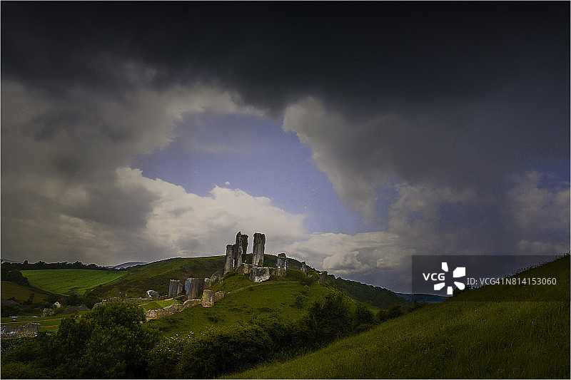 科夫城堡景观，多塞特，珀贝克岛，英国图片素材