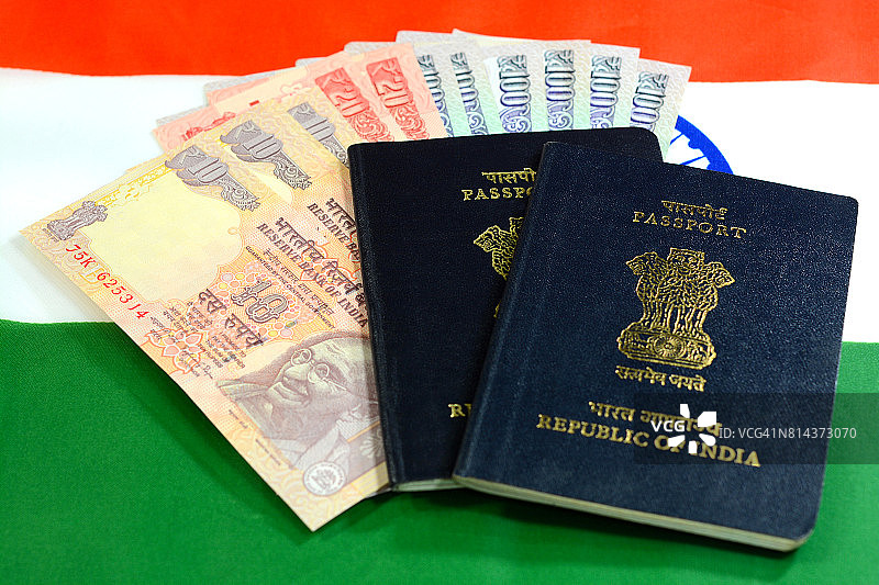 印度护照和货币图片素材