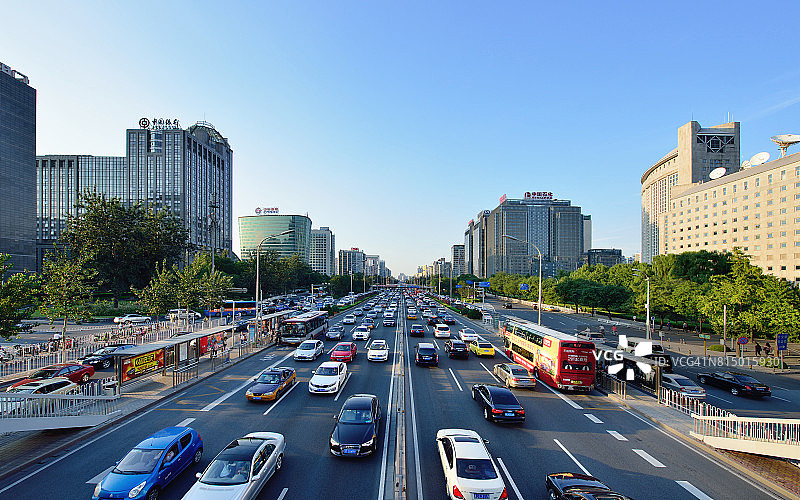 中国北京城市风光与拥挤的交通图片素材