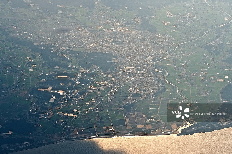 福岛县南相马市白天的飞机航拍图片素材