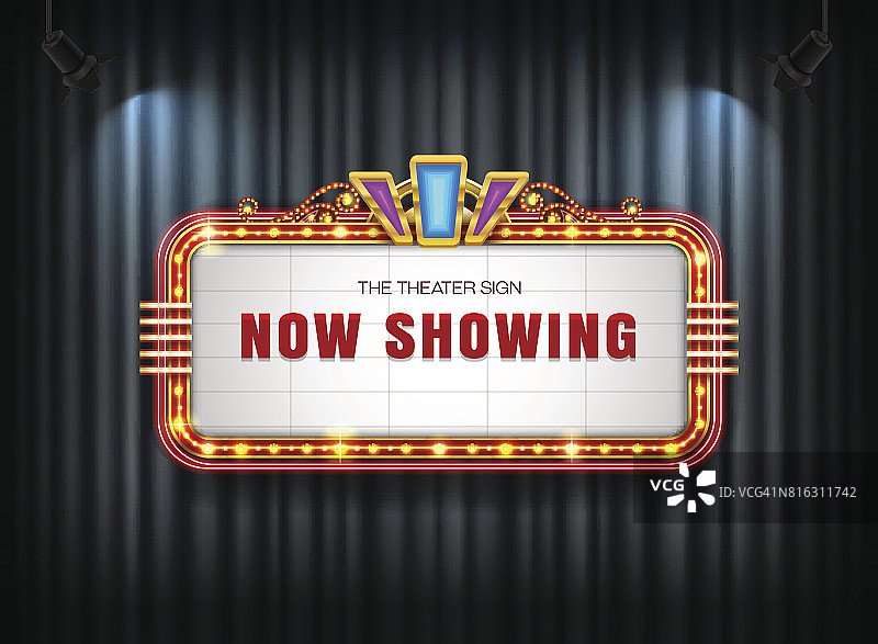 复古剧院幕布聚光灯标志图片素材