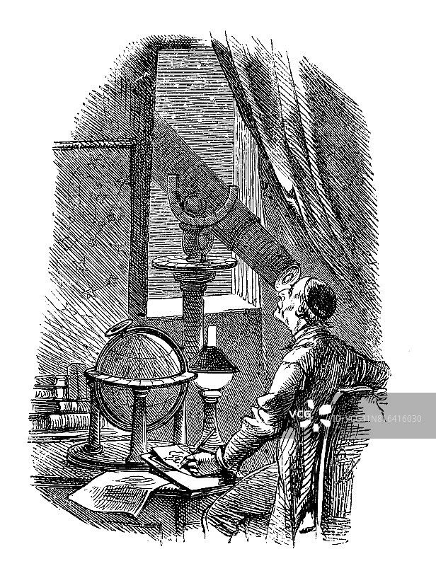 经验丰富的天文学家在天文台用望远镜观察星空图片素材