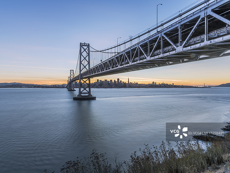 从芳草岛看海湾大桥和旧金山城市天际线图片素材