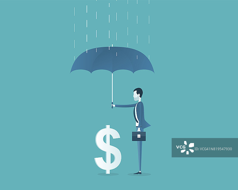 商务金融金钱保护概念扁平矢量图，商人持伞图片素材