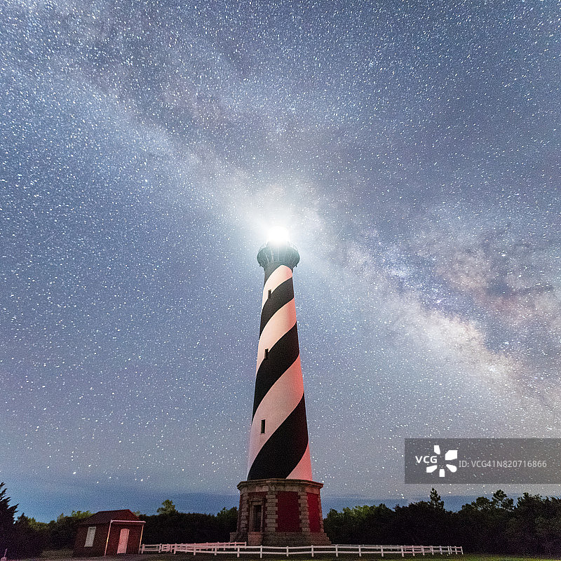 哈特拉斯角灯塔与银河星空图片素材