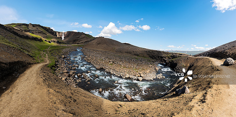 冰岛埃伊尔斯塔济的亨吉瀑布图片素材