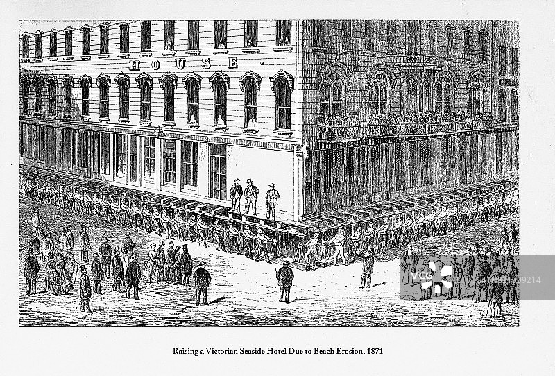 1871年：海滩侵蚀导致维多利亚海滨酒店抬升图片素材