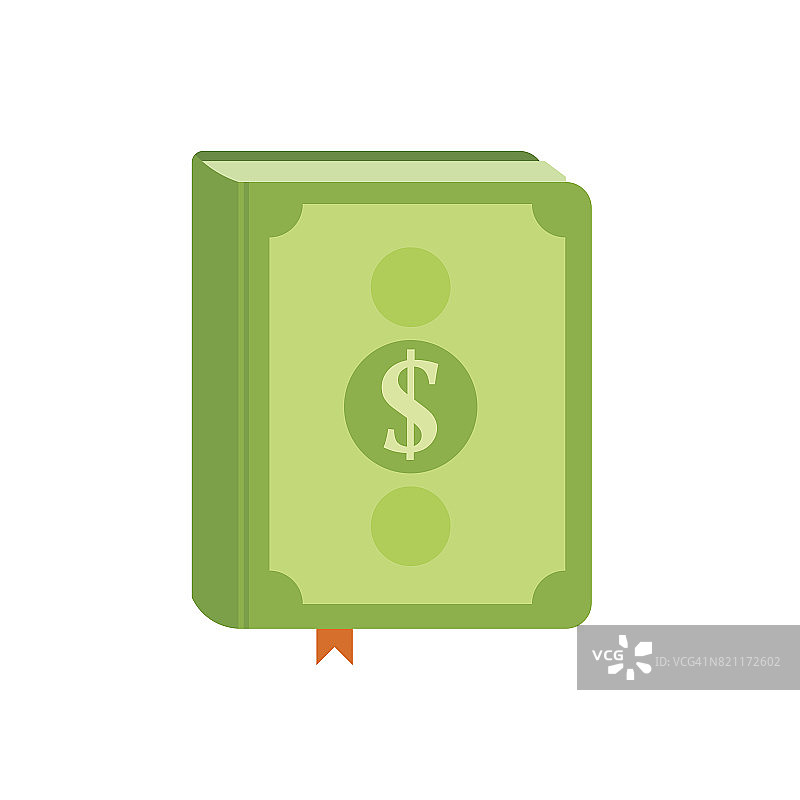 封面带有金钱符号的书籍，畅销书，如何赚钱概念扁平矢量图图片素材