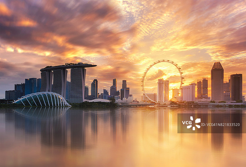新加坡滨海湾地标日落美景图片素材