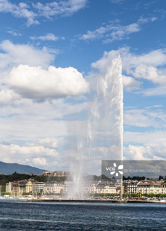 瑞士日内瓦喷泉和城市景观图片素材