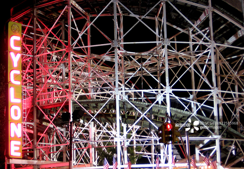 纽约市布鲁克林康尼岛游乐园旋风过山车的细节图片素材