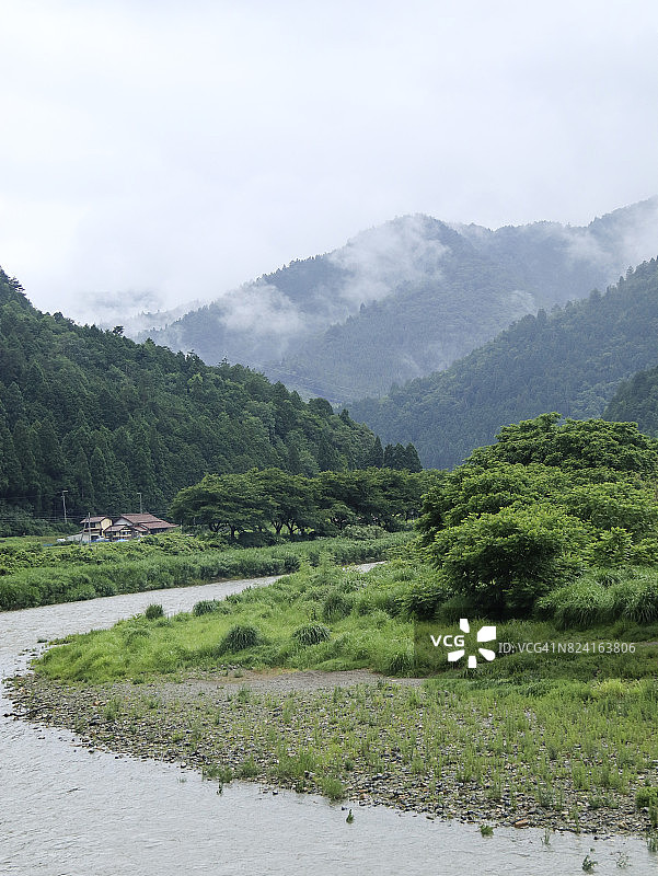 2017年多云夏季的尤拉河和白山图片素材