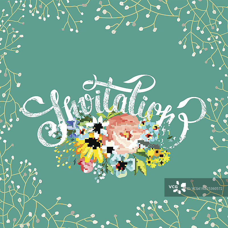 带鲜花的“邀请”字样图片素材