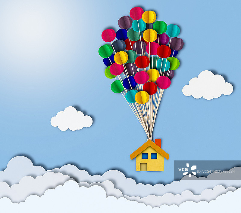 飞屋，剪纸风格图片素材