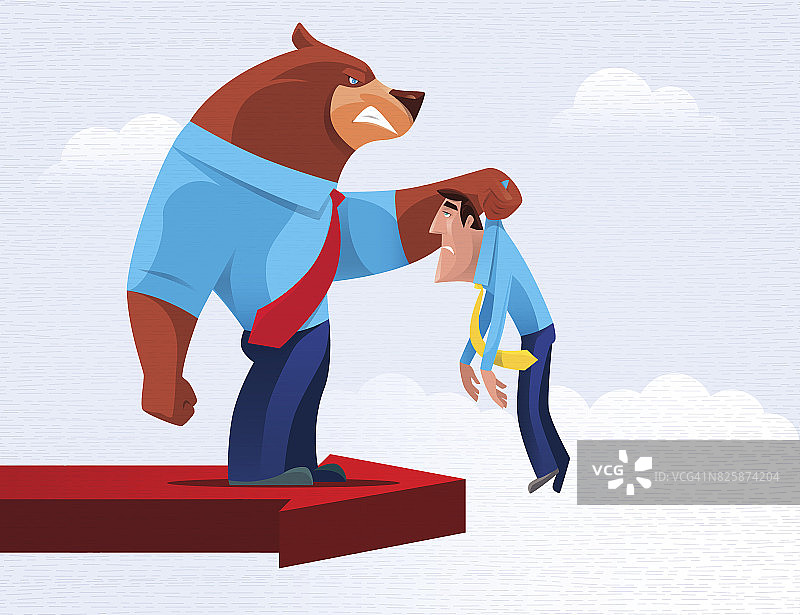熊抓住商人站在箭头上图片素材