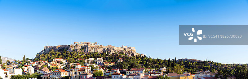 希腊雅典卫城和普拉卡全景图片素材