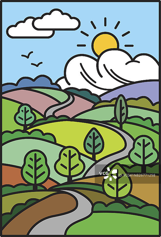 简约蜿蜒的道路插画图片素材