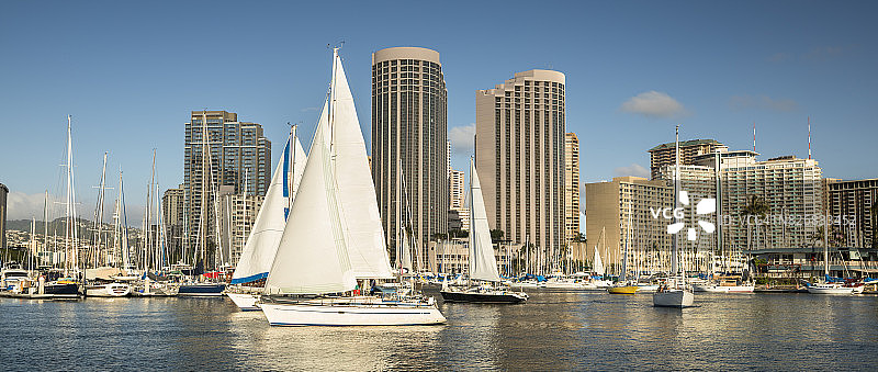 夏威夷檀香山市中心天际线全景图片素材