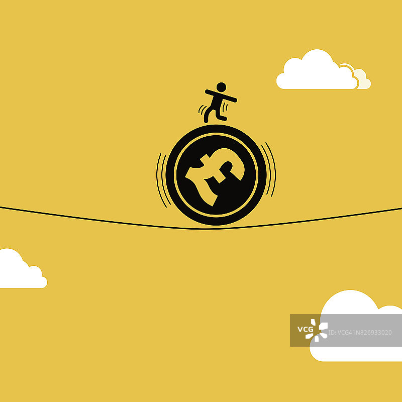 商务人士在英镑硬币上表演杂技图片素材