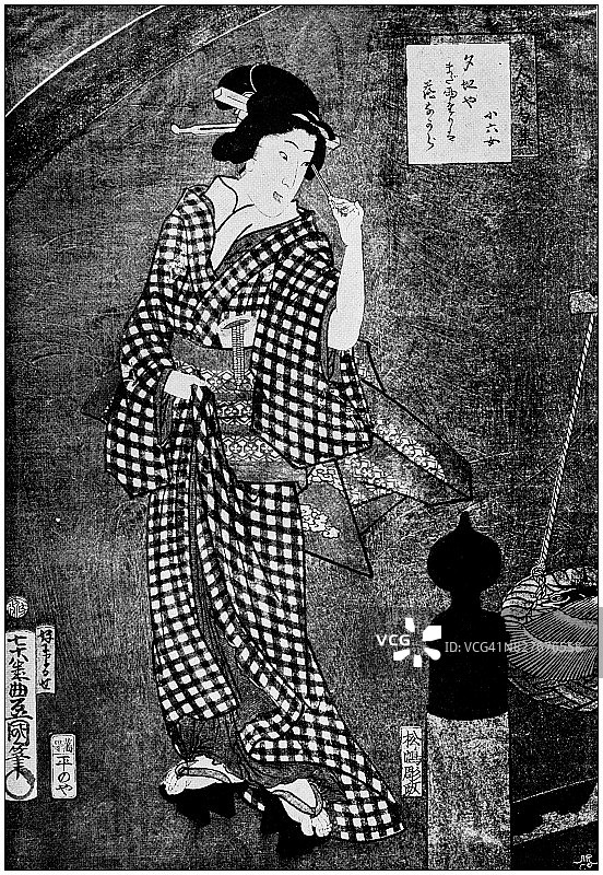 歌川国贞笔下的古董日本女性插画图片素材
