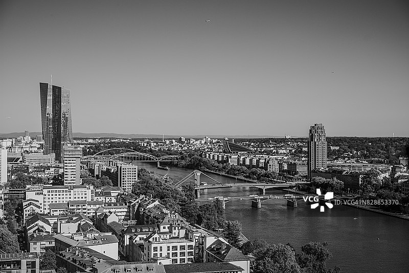 美因河畔法兰克福城市航拍景观图片素材