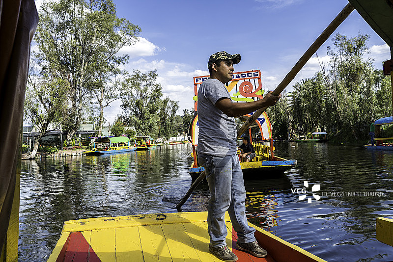 墨西哥城霍奇米尔科运河和水上花园的平底船图片素材