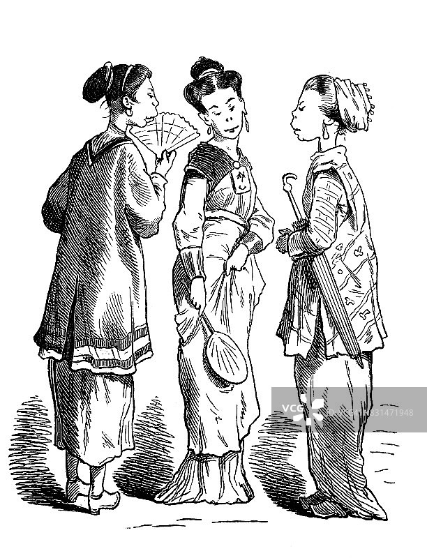 三位成年亚洲女性正在交谈图片素材