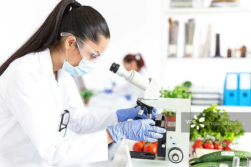 女微生物学家在实验室使用显微镜图片素材