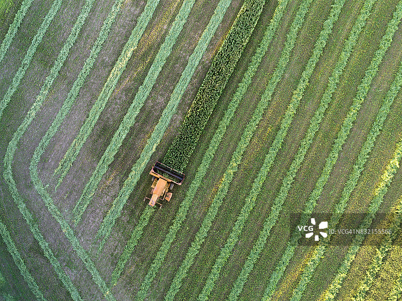 暮光下的农业收割航拍图片素材