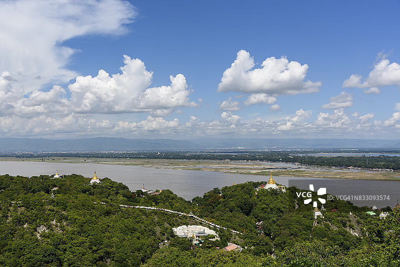 曼德勒市和伊洛瓦底江山顶景色图片素材