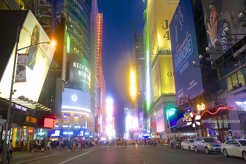 纽约时代广场的彩色灯光广告图片素材