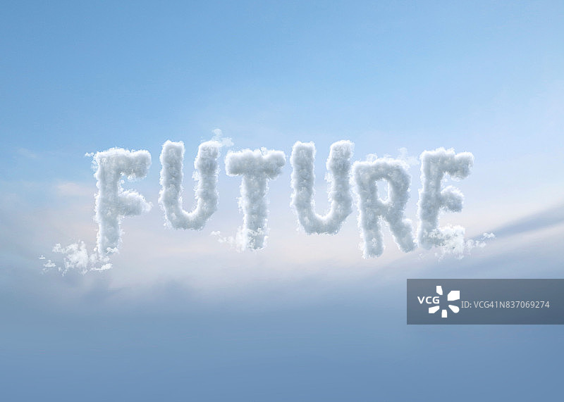 以天空云朵形式呈现的未来字样图片素材
