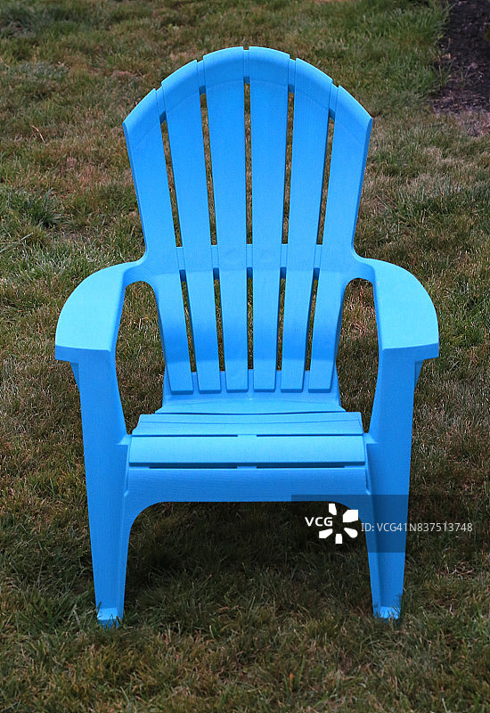 草地上的蓝色阿迪朗达克椅图片素材