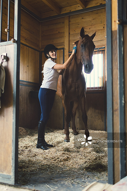 女人刷马图片素材