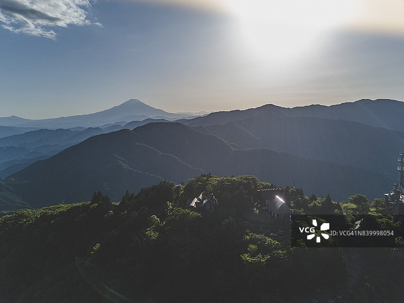 富士山顶神社航拍图片素材